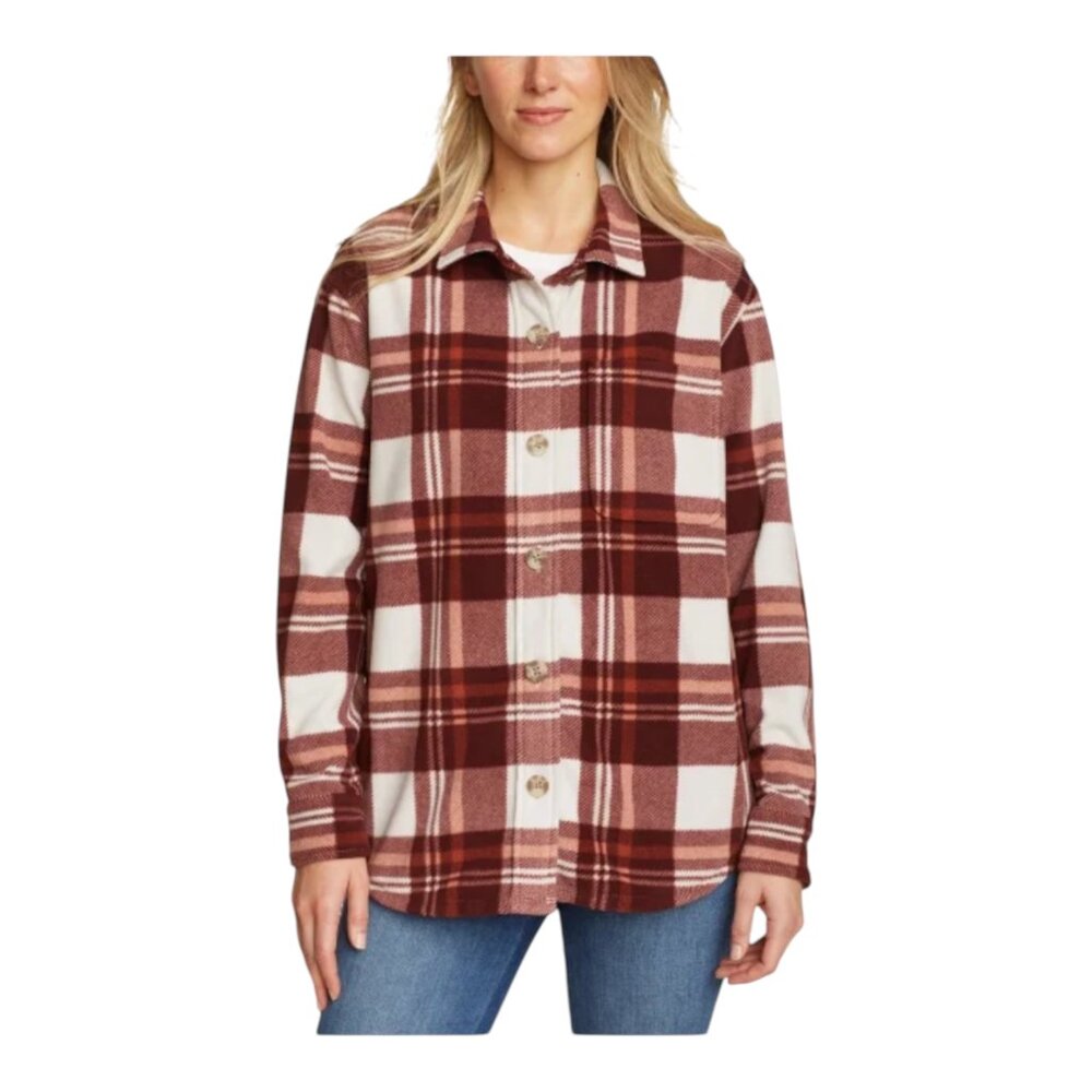 Eddie Bauer Women's Microfleece Front Button Shirt Brown Size 2XL